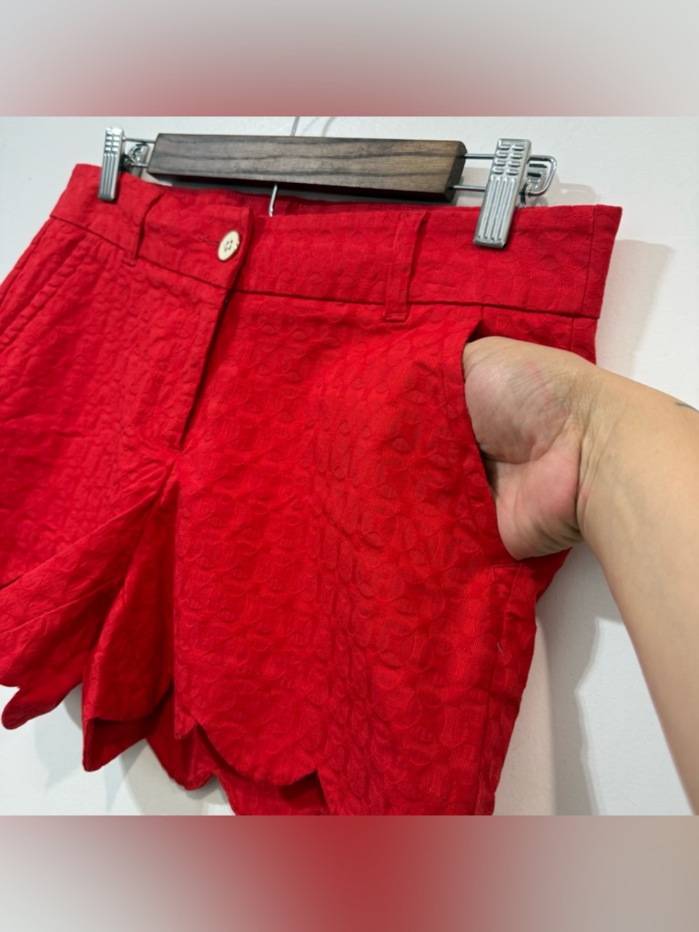 Crown & Ivy Red High-Waist Scallop Hem Cotton Summer Spring Preppy Shorts Size 4 - Picture 4 of 7